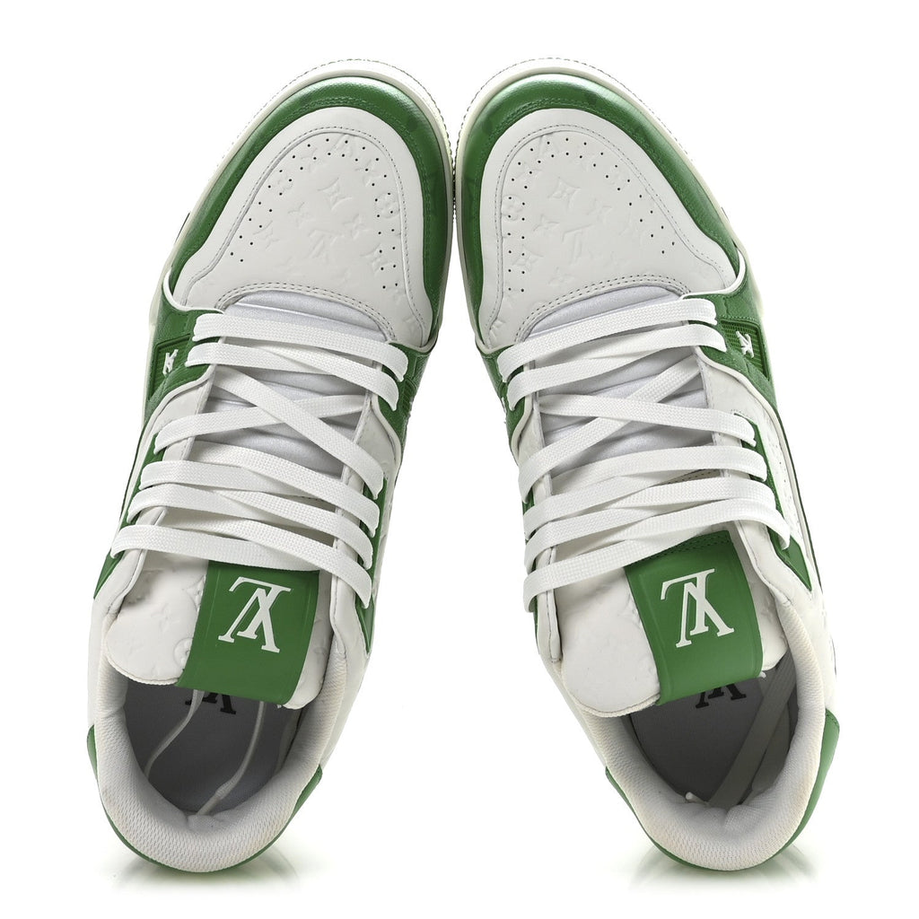 Louis Vuitton Calfskin Monogram Mens LV Trainer Sneakers 8.5 Green