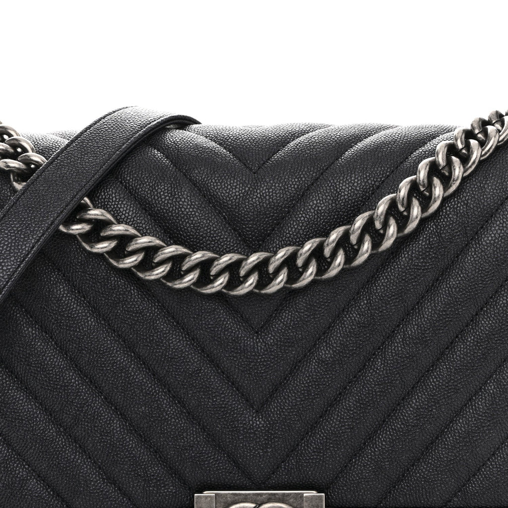 Chanel Caviar Chevron Quilted New Medium Boy Flap Dark Navy Blue