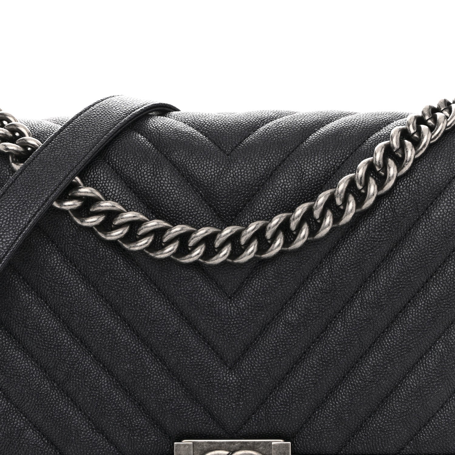 Chanel Caviar Chevron Quilted New Medium Boy Flap Dark Navy Blue