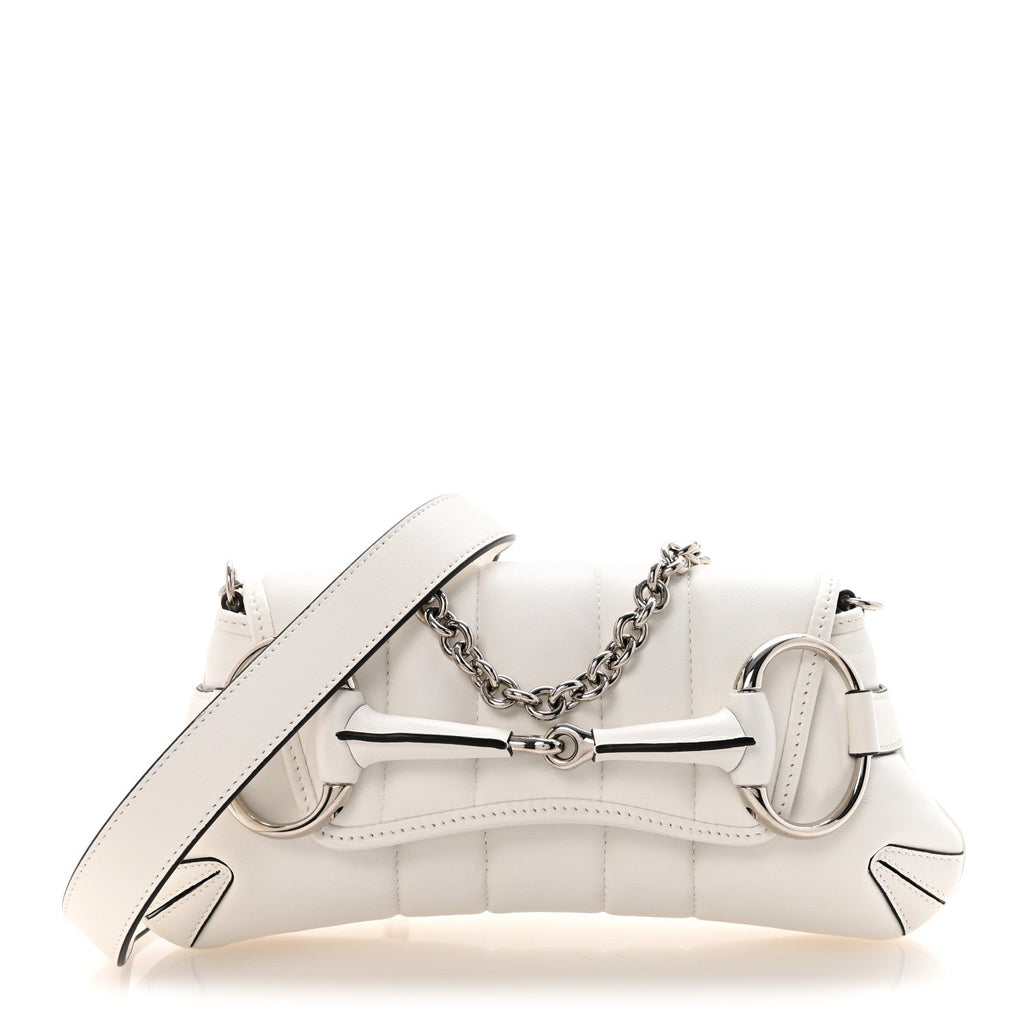Gucci Nappa Vertical Matelasse Small Maxi Horsebit Chain Shoulder Bag Great White