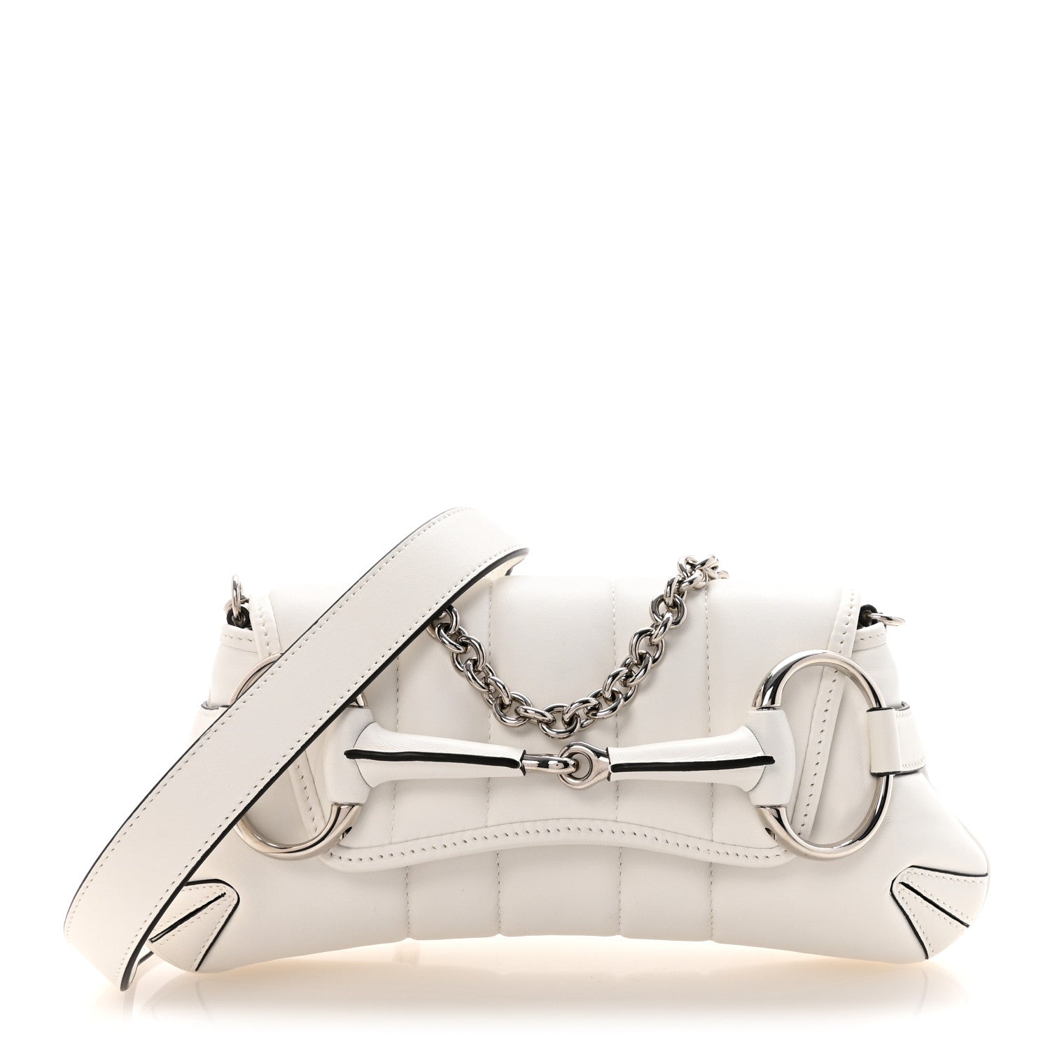 Gucci Nappa Vertical Matelasse Small Maxi Horsebit Chain Shoulder Bag Great White