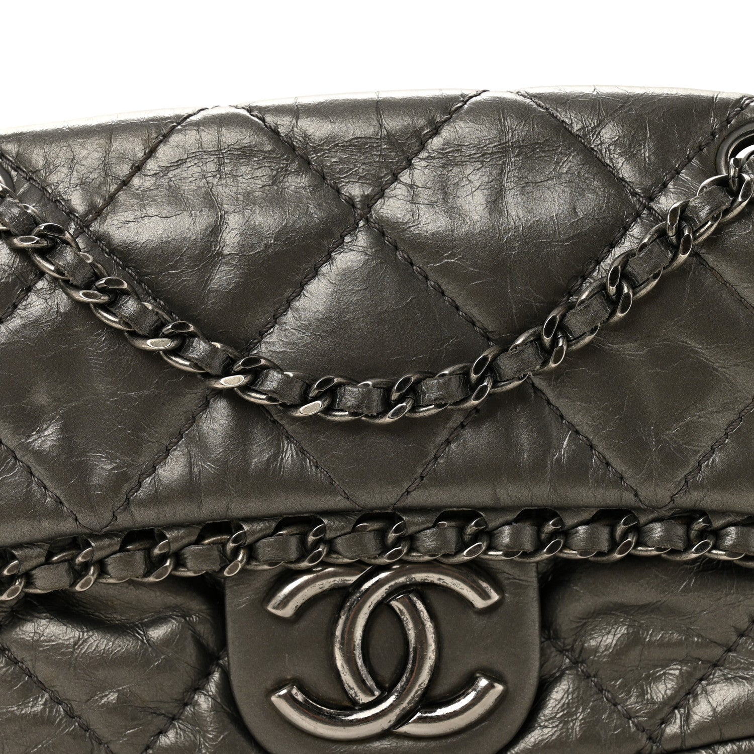 Chanel Metallic Aged Calfskin Mini Chain Me Flap Pewter