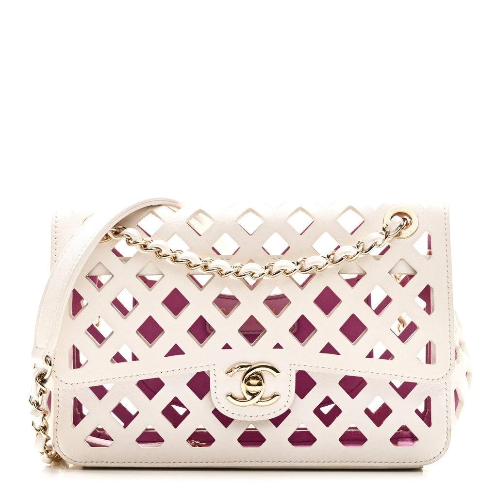 Chanel Lambskin Small Sea Through Flap White Multicolor