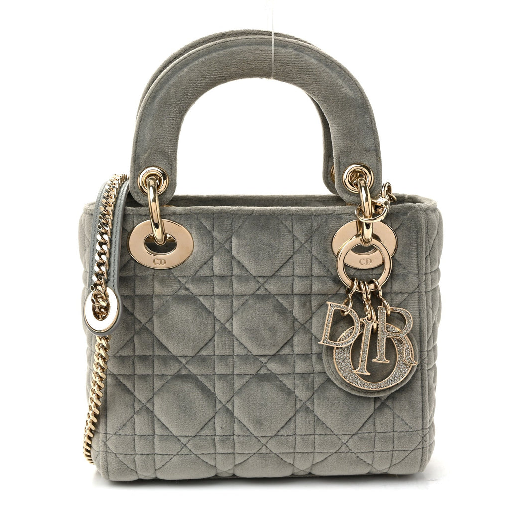 Christian Dior Velvet Mini Lady Dior Gray