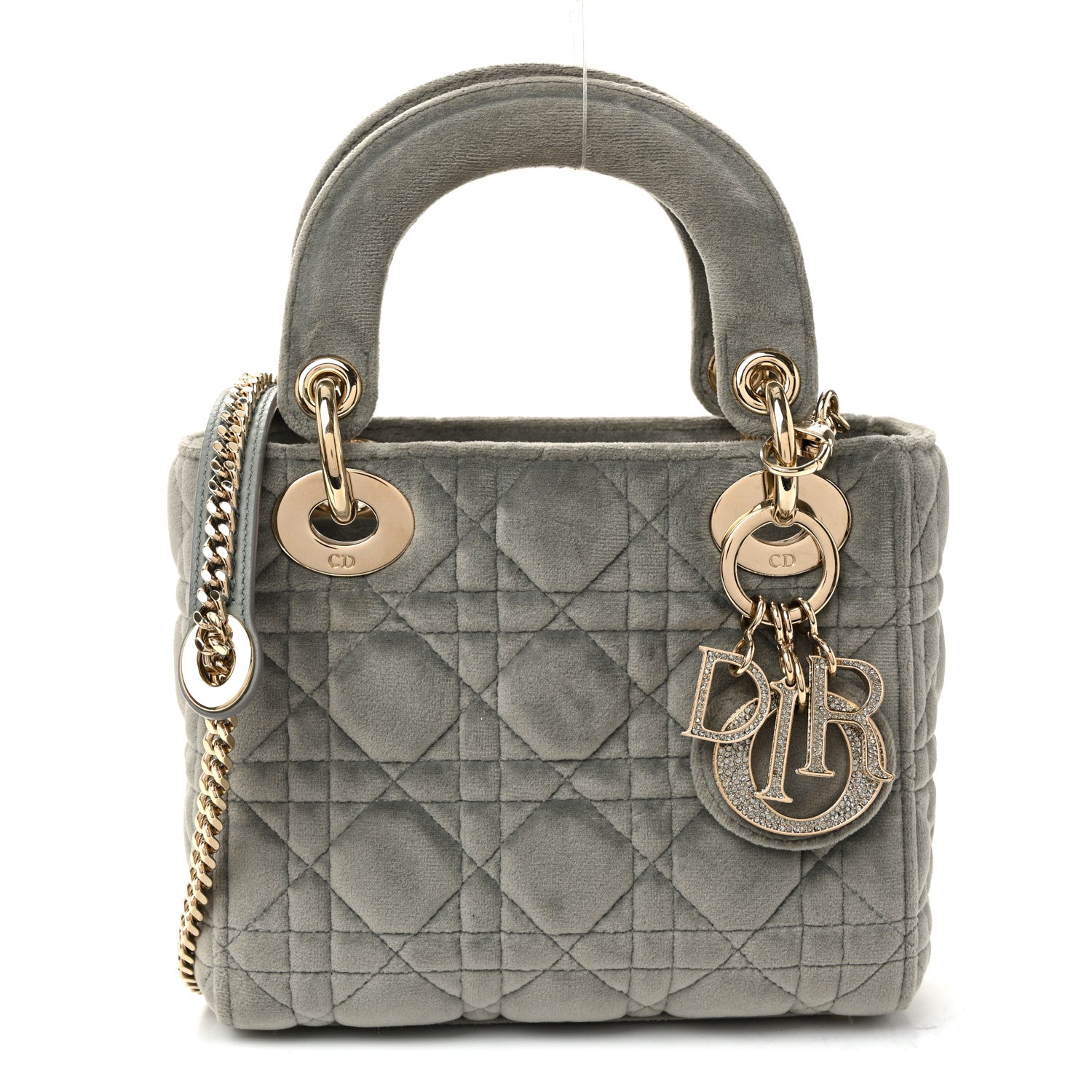 Christian Dior Velvet Mini Lady Dior Gray
