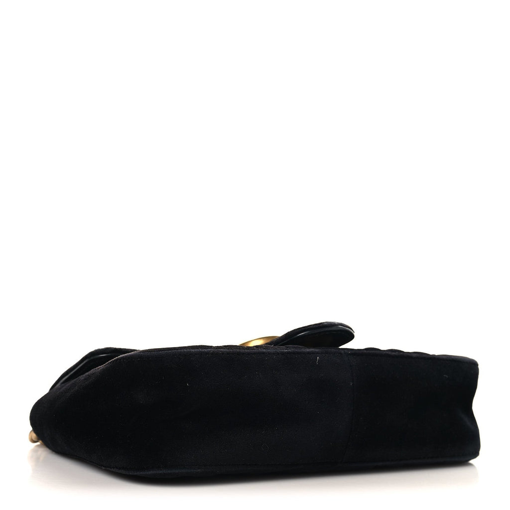 Gucci Velvet Matelasse Mini GG Marmont Shoulder Bag Black