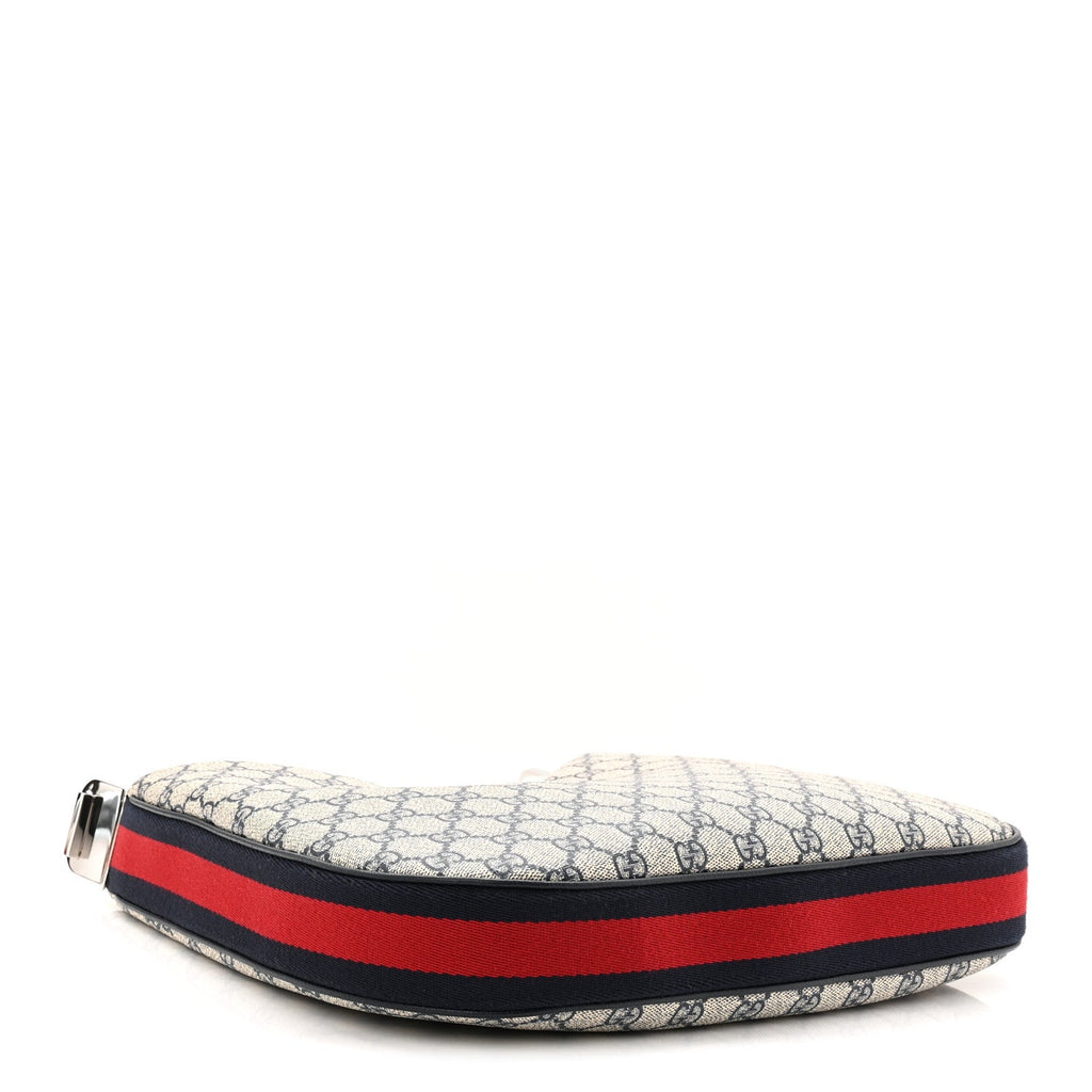Gucci GG Supreme Monogram Textured Calfskin Web Large Attache Shoulder Bag Beige Blue