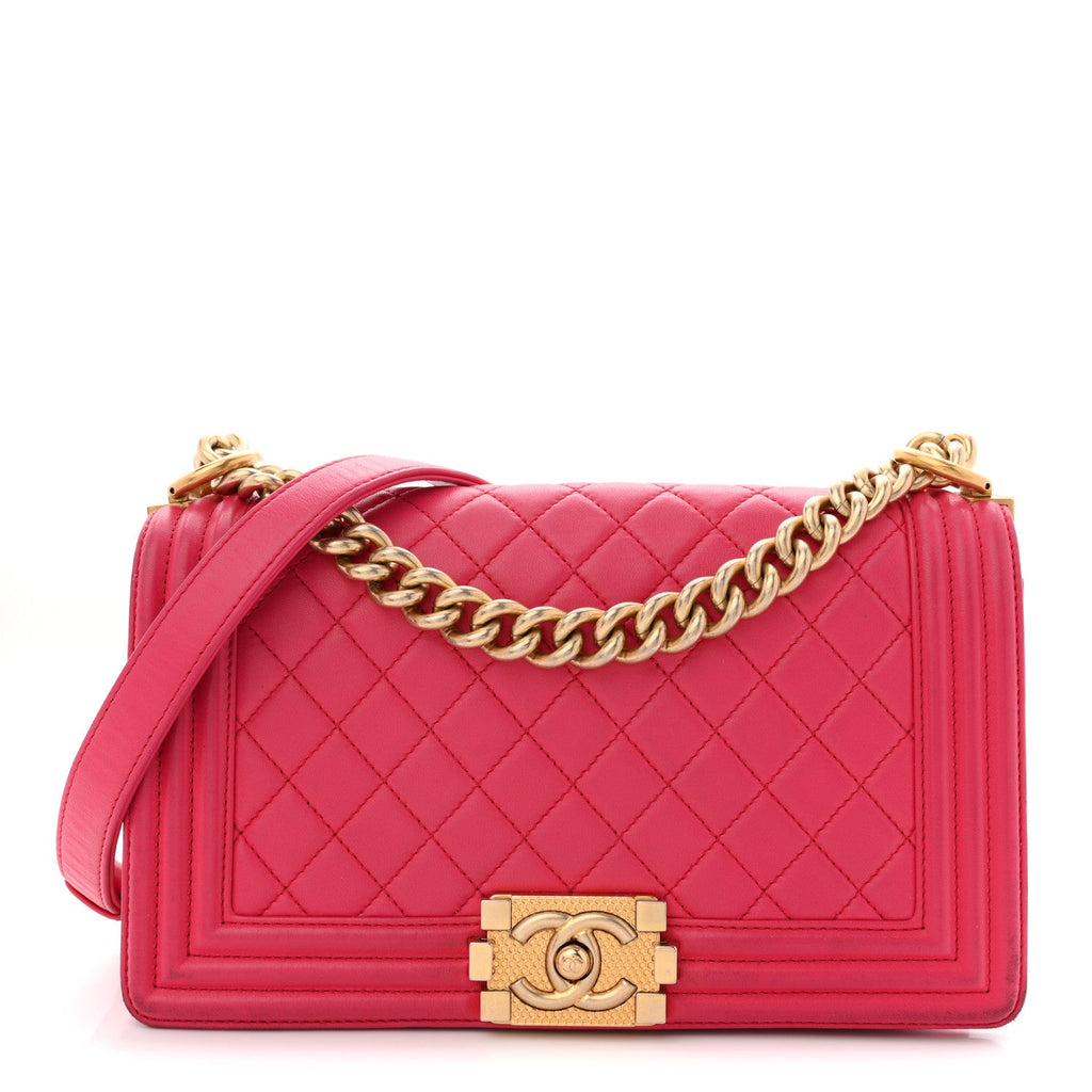 Chanel Lambskin Quilted Medium Boy Flap Fuchsia