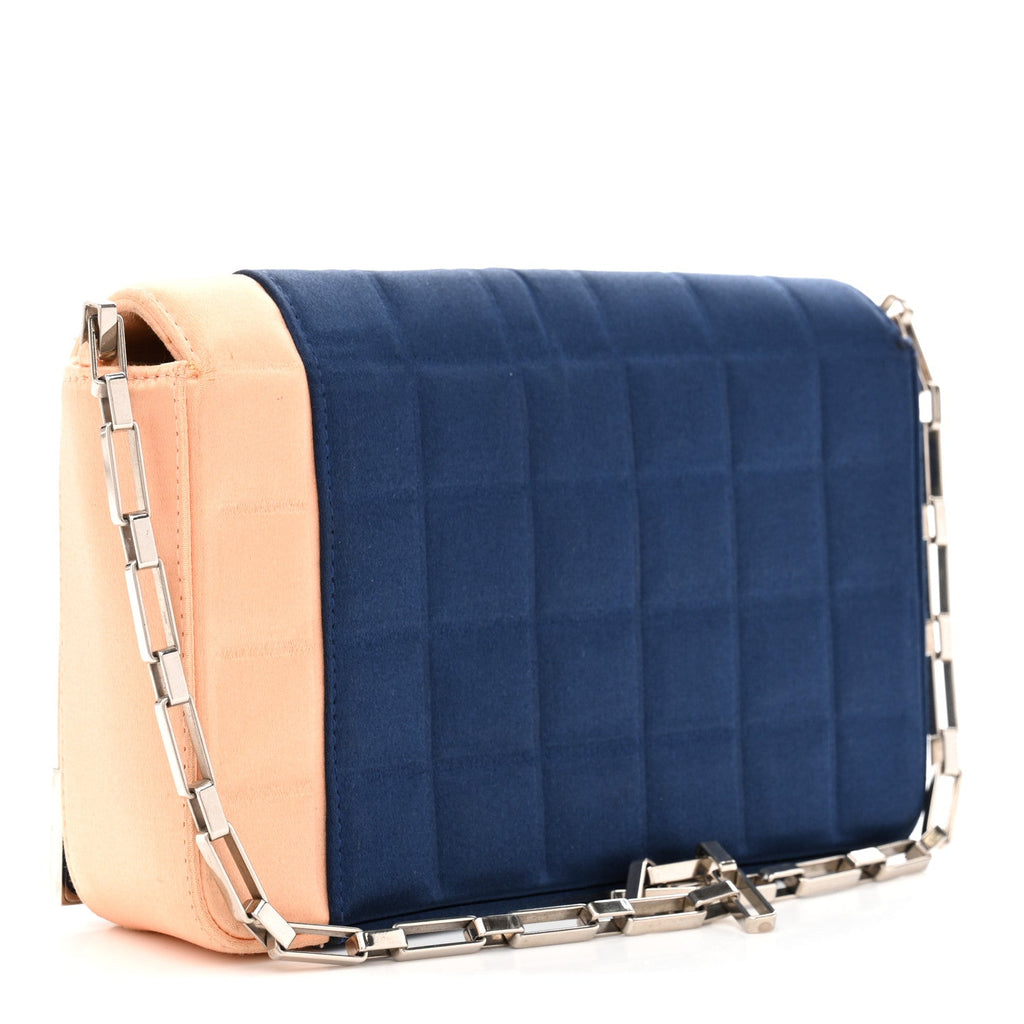 Chanel Satin Chocolate Bar Flap Blue Light Pink