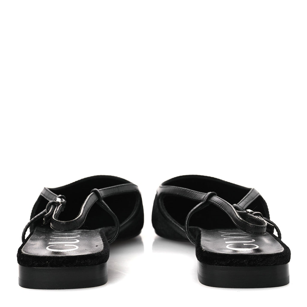Gucci Velvet GG Monogram Slingback Ballet Flats 37.5 Black