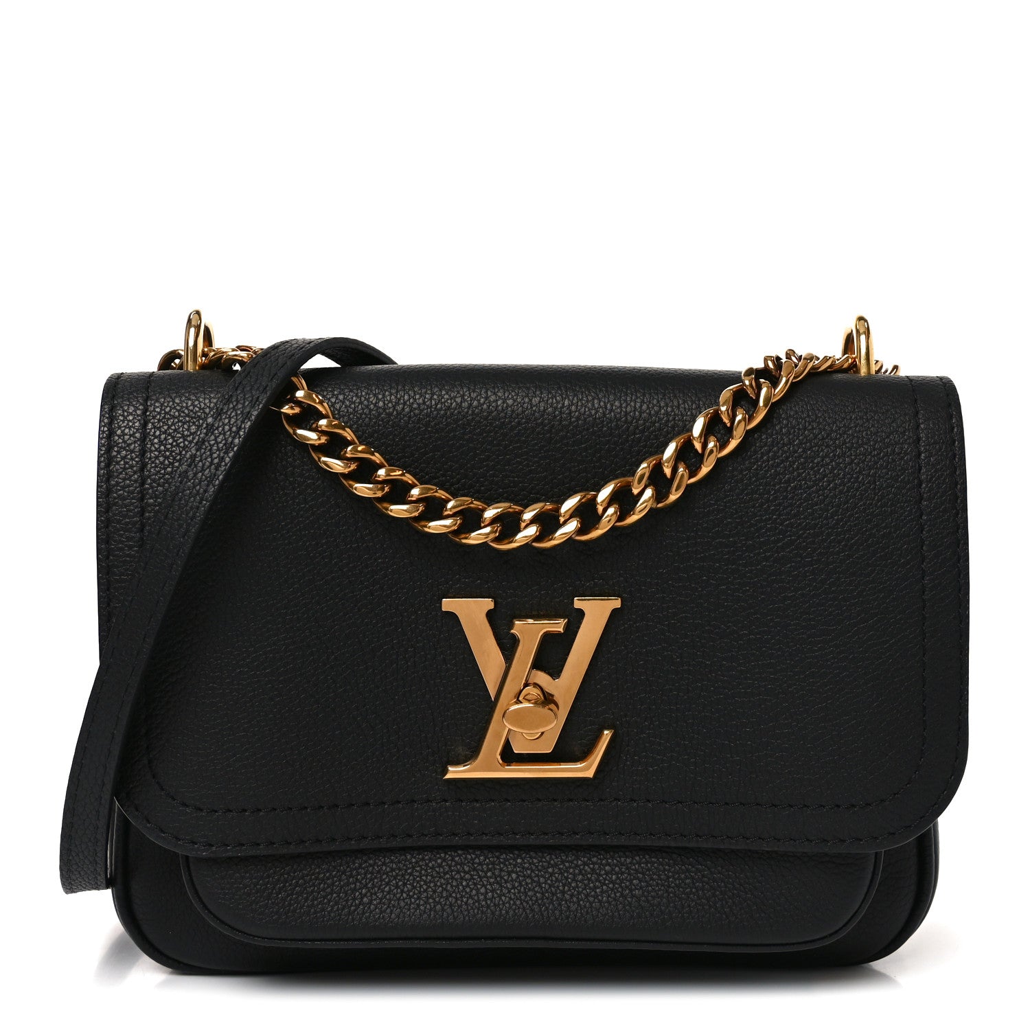 Louis Vuitton Grained Calfskin Lockme Chain Bag PM Black