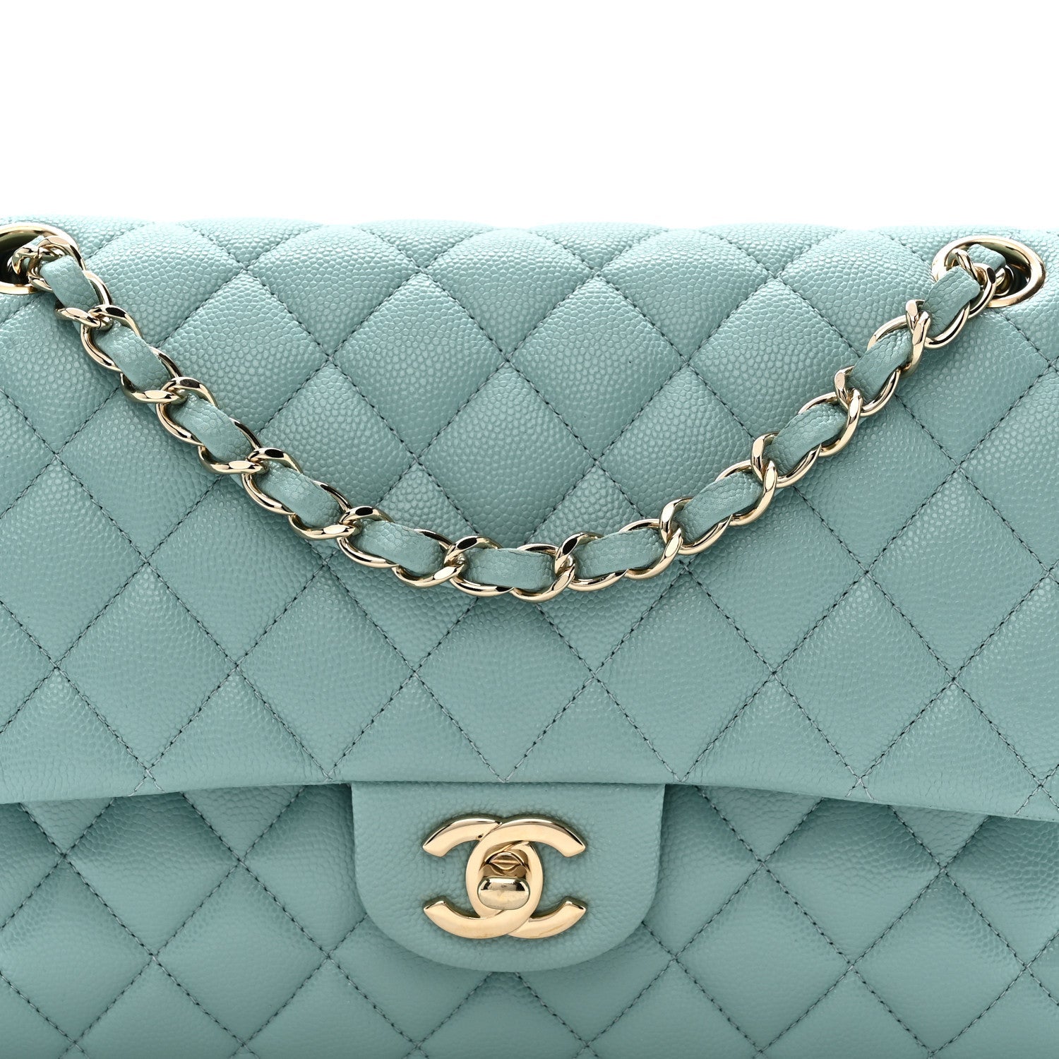 Chanel Caviar Quilted Medium Double Flap Light Blue
