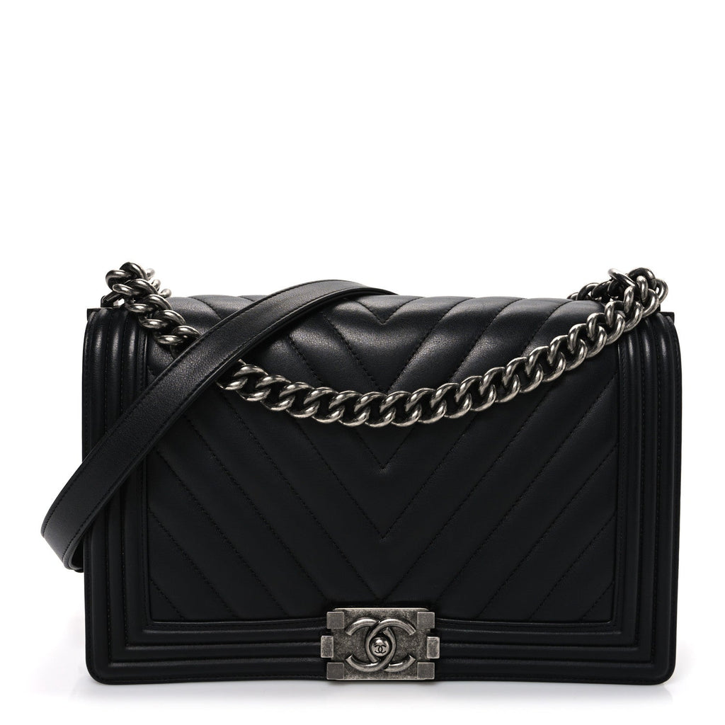 Chanel Lambskin Chevron Quilted New Medium Boy Flap Black