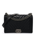 Chanel Lambskin Chevron Quilted New Medium Boy Flap Black