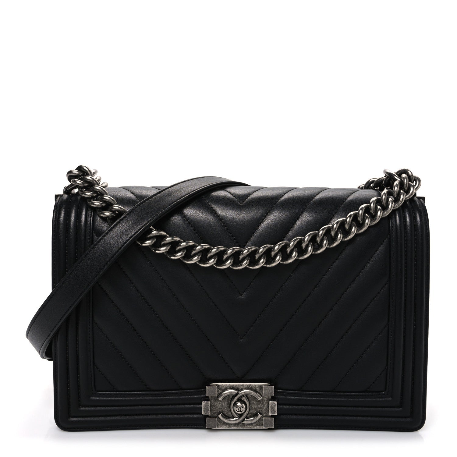 Chanel Lambskin Chevron Quilted New Medium Boy Flap Black