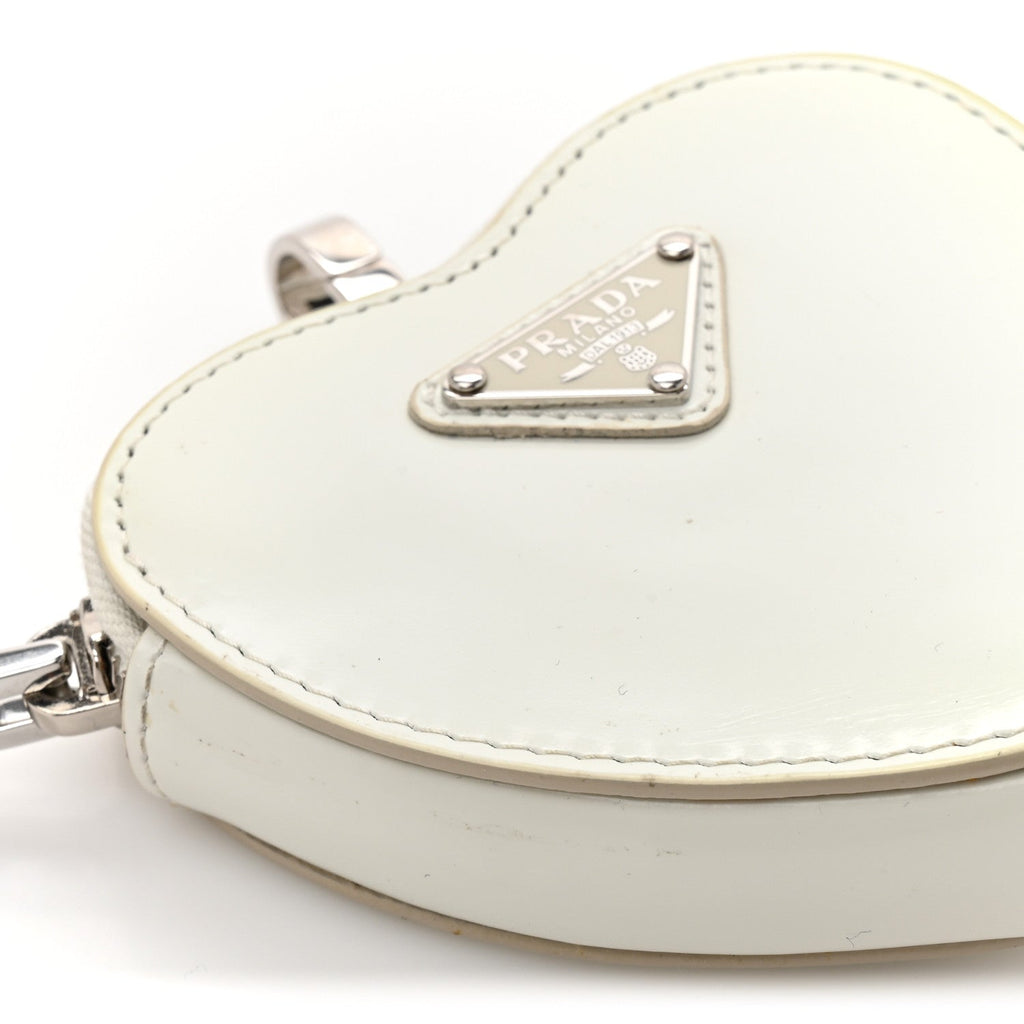 Prada Spazzolato Heart Coin Pouch Bag Charm White