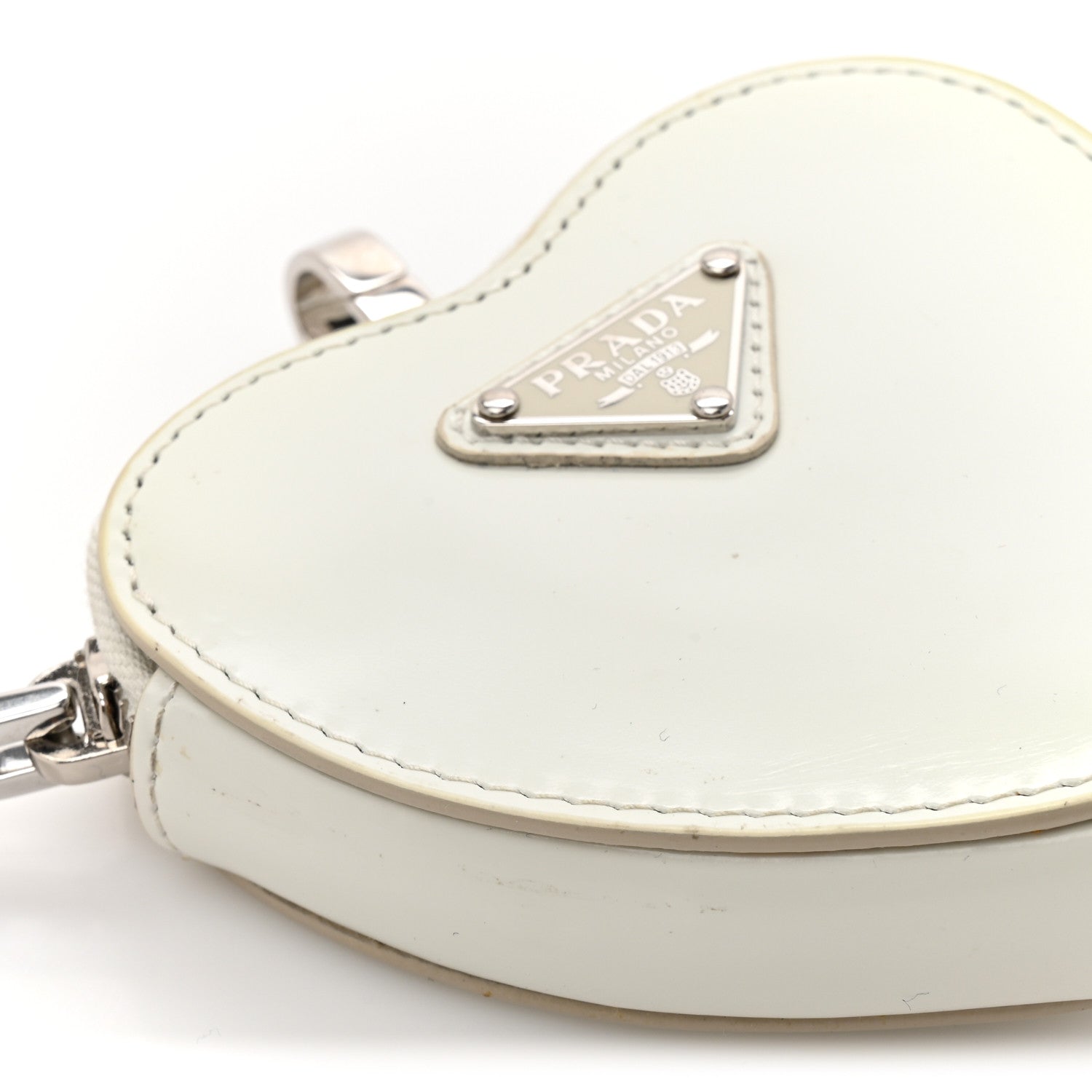 Prada Spazzolato Heart Coin Pouch Bag Charm White
