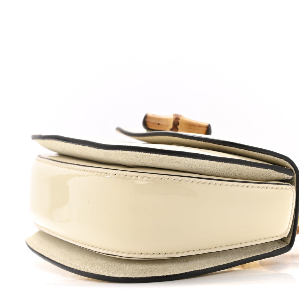 Gucci Patent Crystal Mini Bamboo 1947 Top Handle Chain Bag White