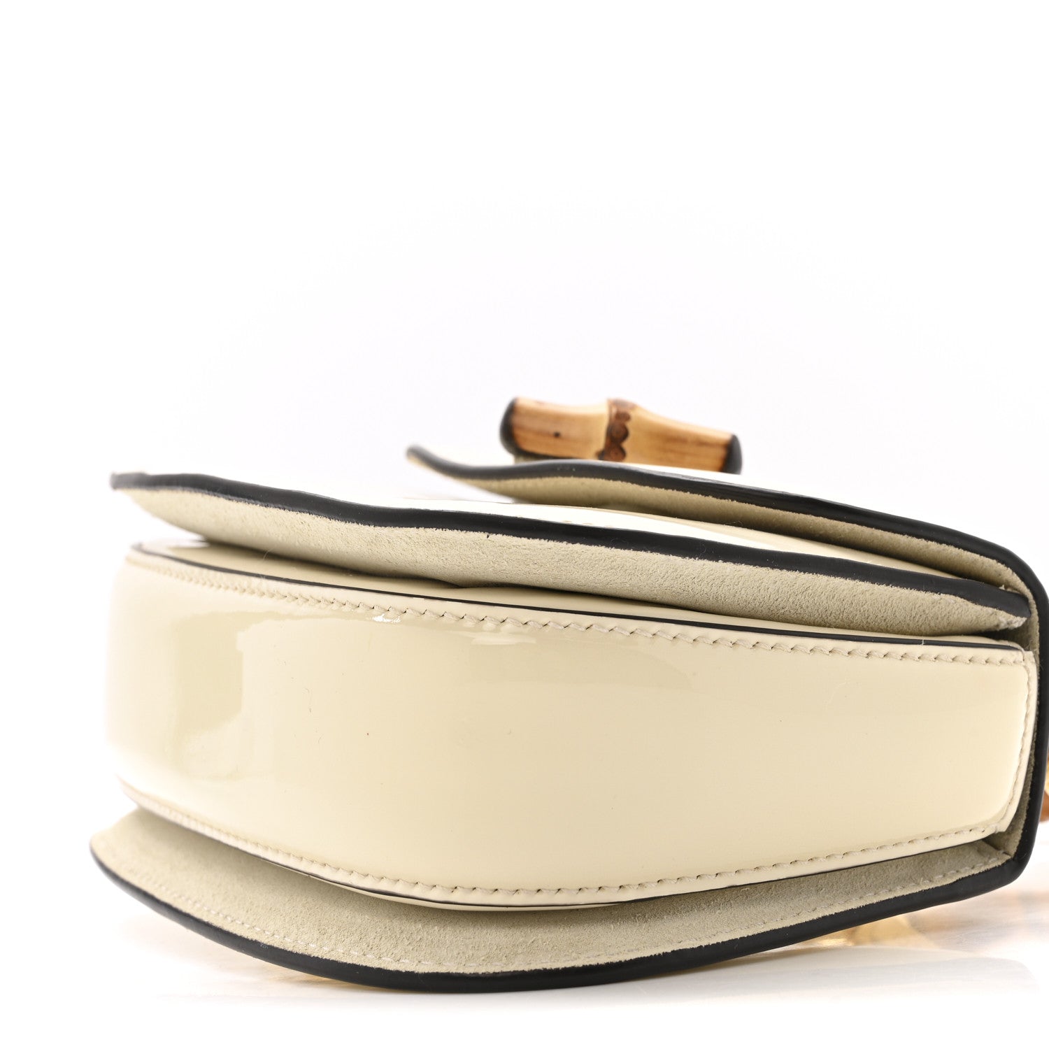 Gucci Patent Crystal Mini Bamboo 1947 Top Handle Chain Bag White