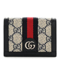 Gucci GG Supreme Monogram Textured Dollar Calfskin Web Ophidia Card Case Beige Blue