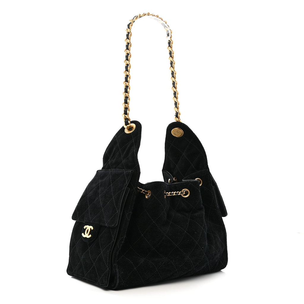Chanel Suede Quilted Small Chanel 25 Handbag Black