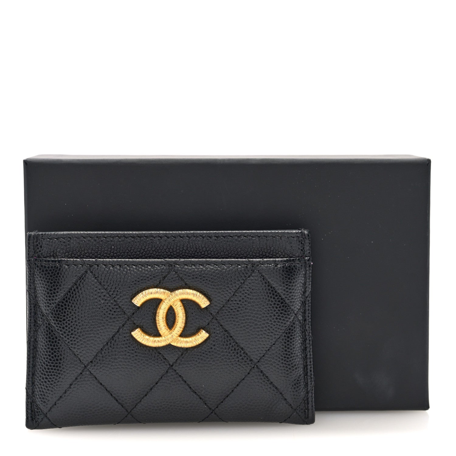 Caviar Quilted Textured CC Card Holder Black