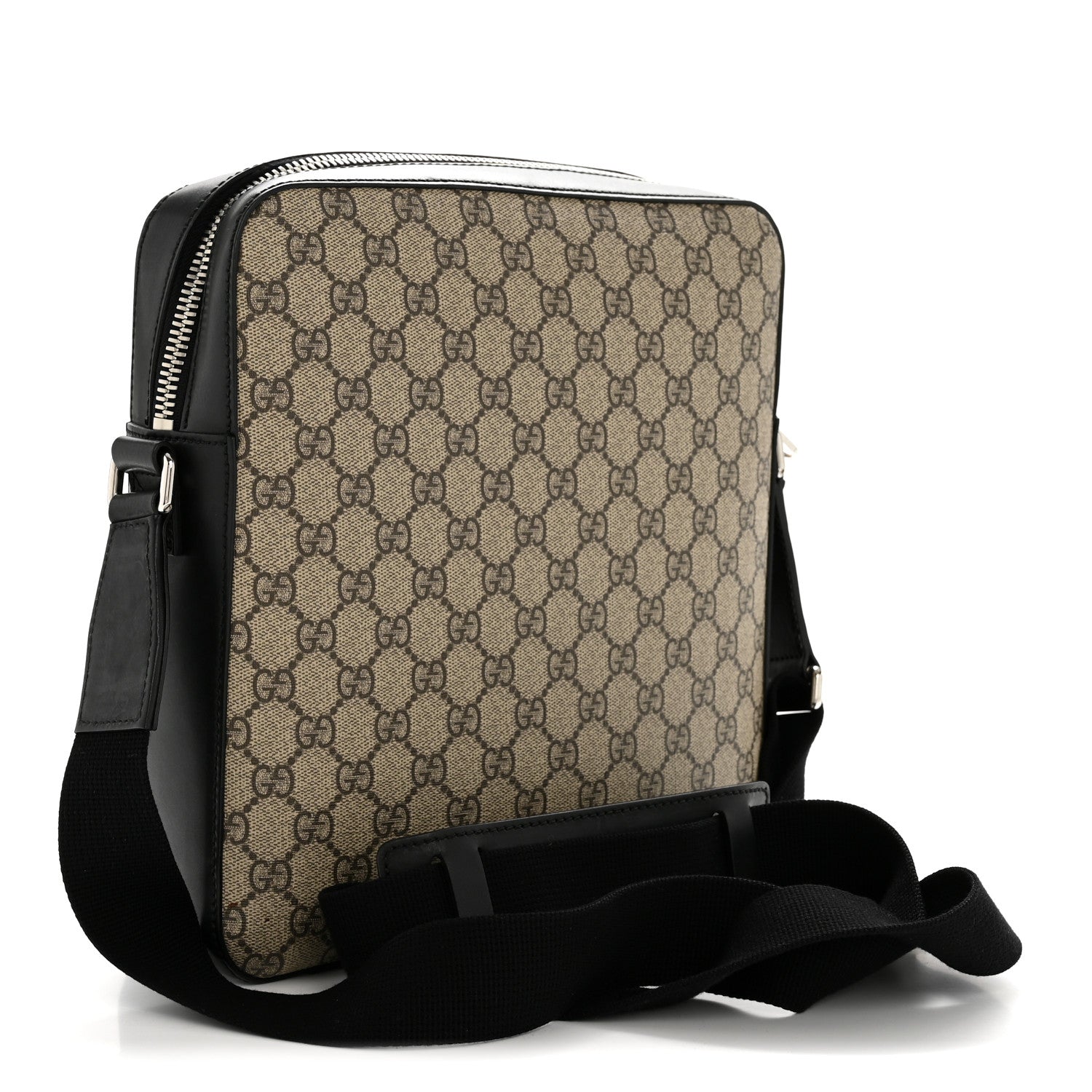 Gucci GG Supreme Monogram Flat Messenger Bag Beige Black New Acero