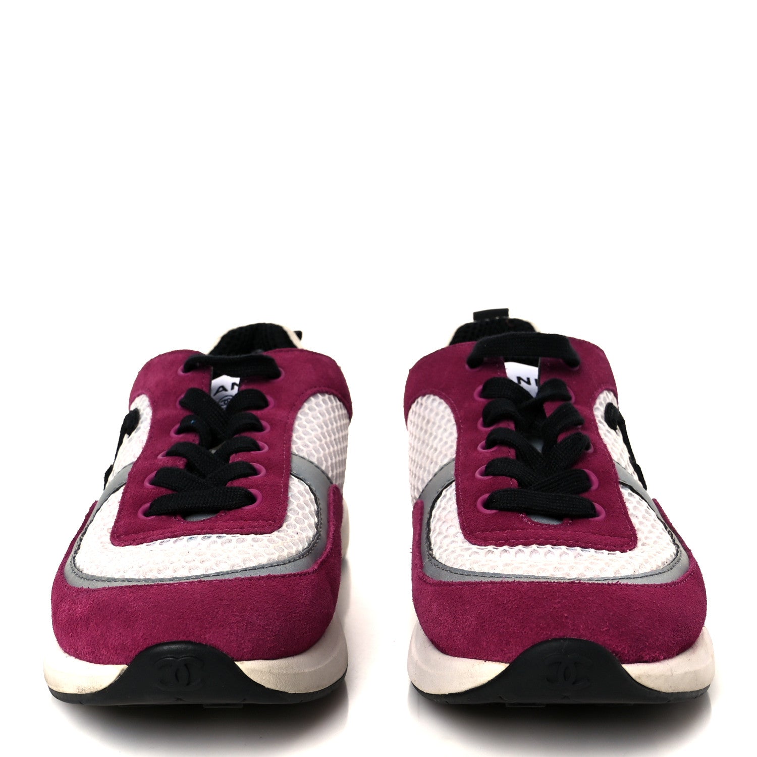 Mesh Suede Calfskin Womens CC Sneakers 38 White Dark Pink Grey