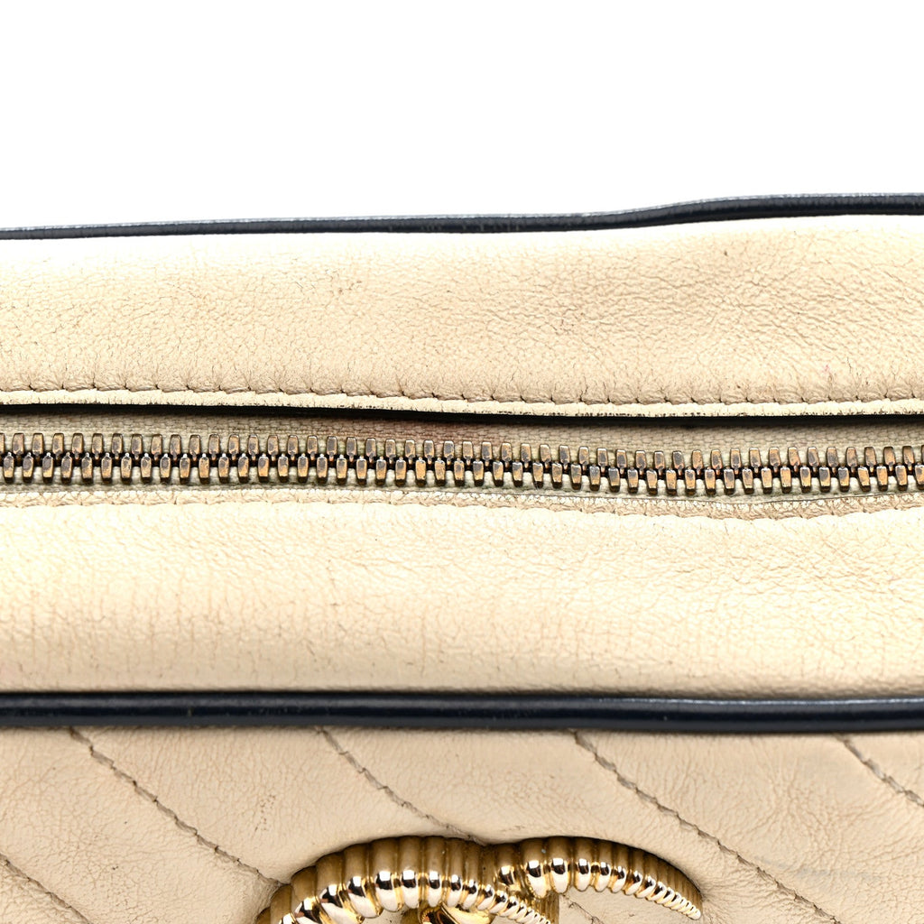 Gucci Vintage Effect Calfskin Matelasse Diagonal Small Torchon GG Marmont Chain Shoulder Bag Mystic White Blue Agata
