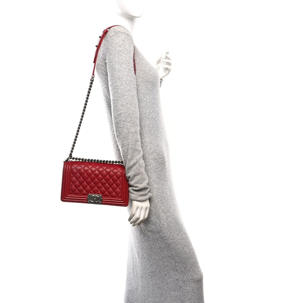 Chanel Caviar Quilted Medium Boy Flap Red