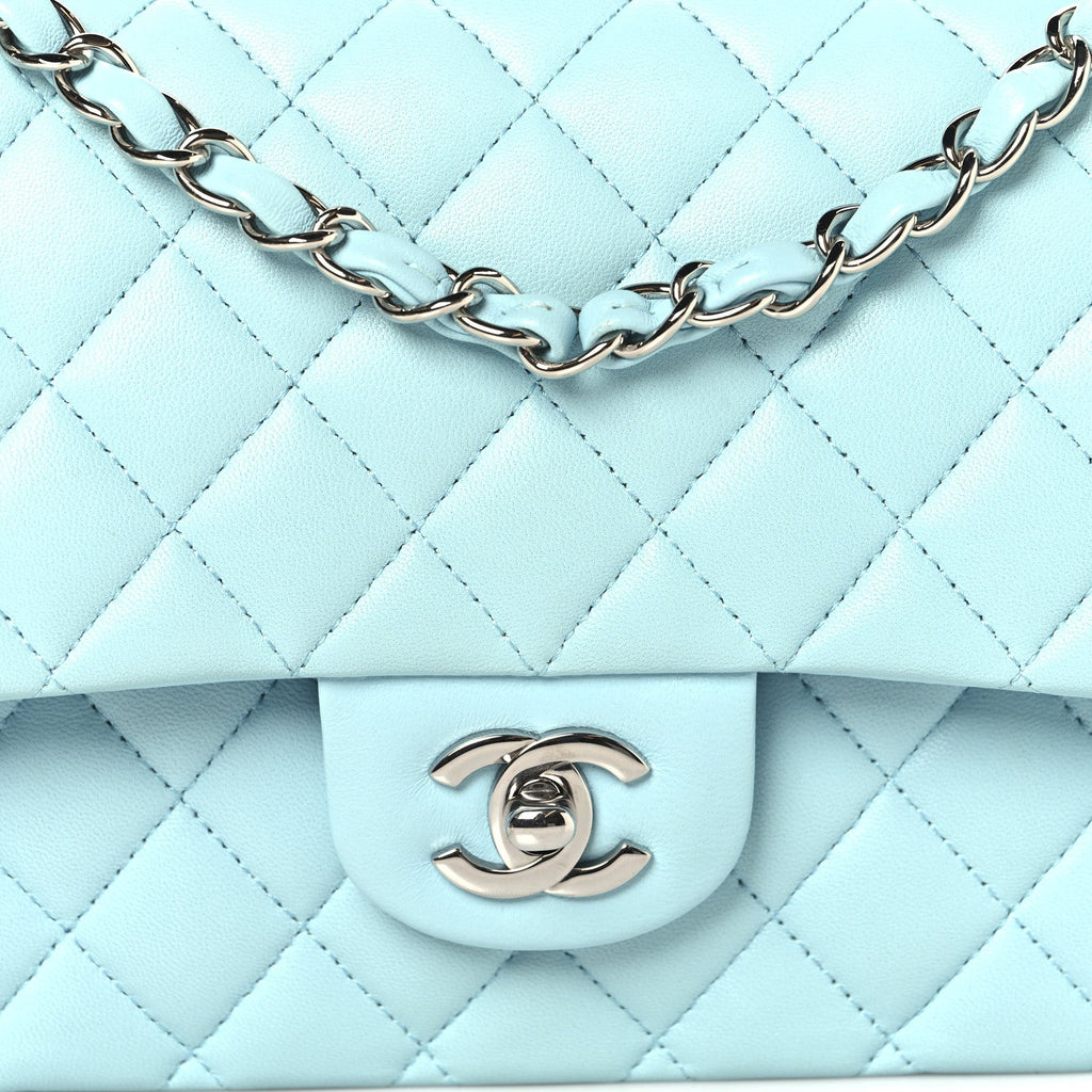 Chanel Lambskin Quilted Medium Double Flap Light Blue