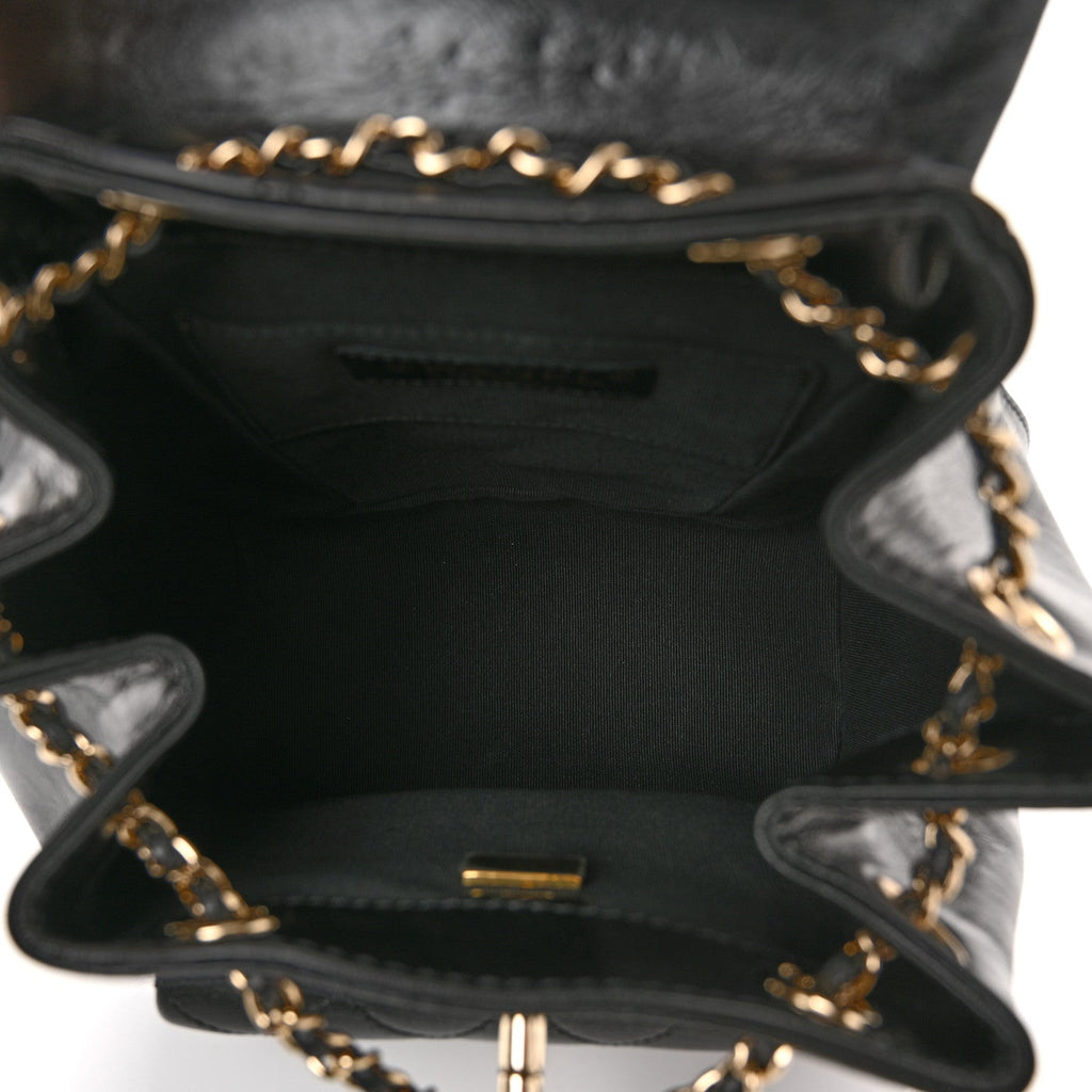 Chanel Glazed Aged Calfskin Quilted Small Duma Drawstring Backpack Black