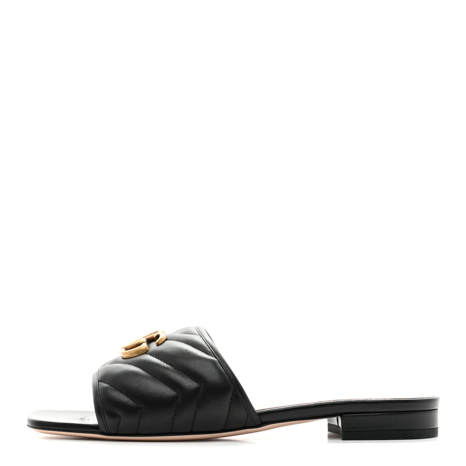 Gucci Nappa Matelasse GG Marmont Flat Slide Sandals 40 Black