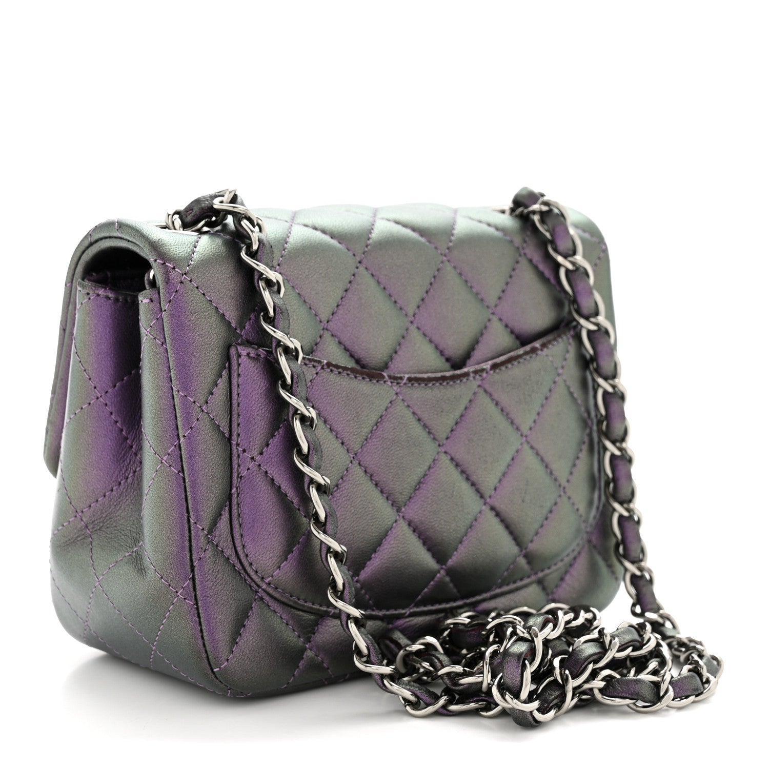 Chanel Iridescent Lambskin Quilted Mini Square Flap Dark Purple