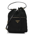 Prada Saffiano Tessuto Nylon Mini Bucket Crossbody Bag Black