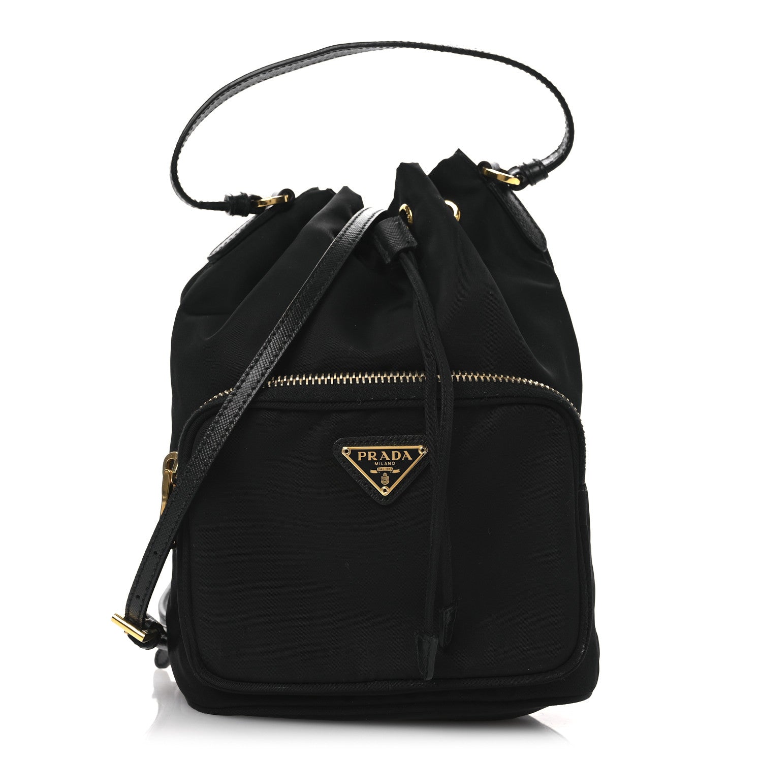 Prada Saffiano Tessuto Nylon Mini Bucket Crossbody Bag Black