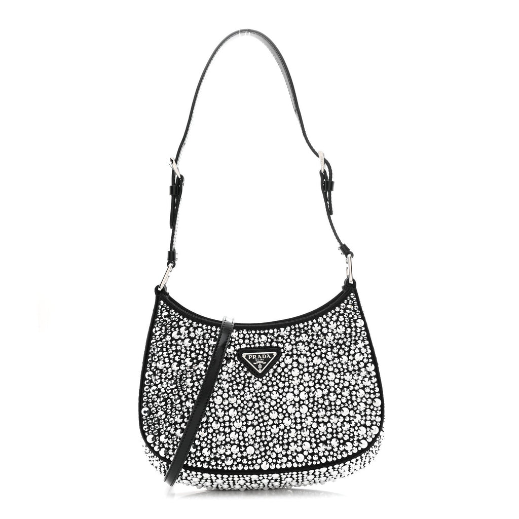 Prada Satin Crystal Cleo Adjustable Strap Shoulder Bag Metal