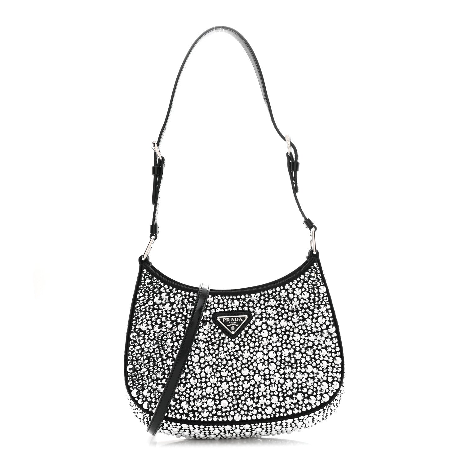 Prada Satin Crystal Cleo Adjustable Strap Shoulder Bag Metal