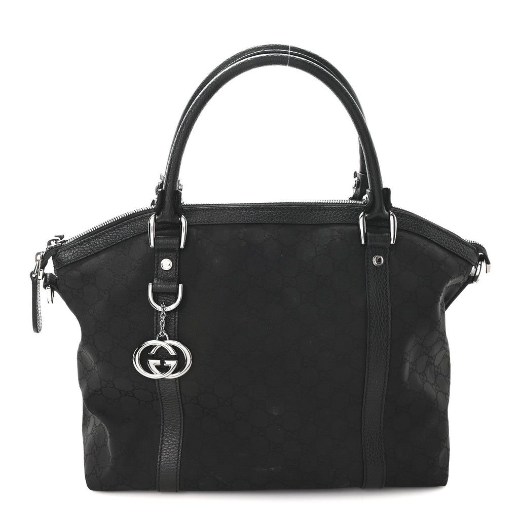 Gucci Nylon Monogram Medium GG Charm Dome Satchel Black
