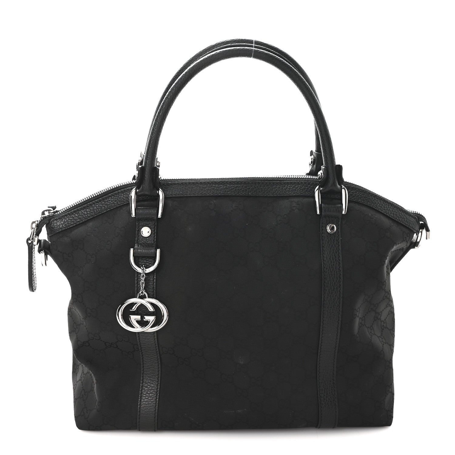 Gucci Nylon Monogram Medium GG Charm Dome Satchel Black
