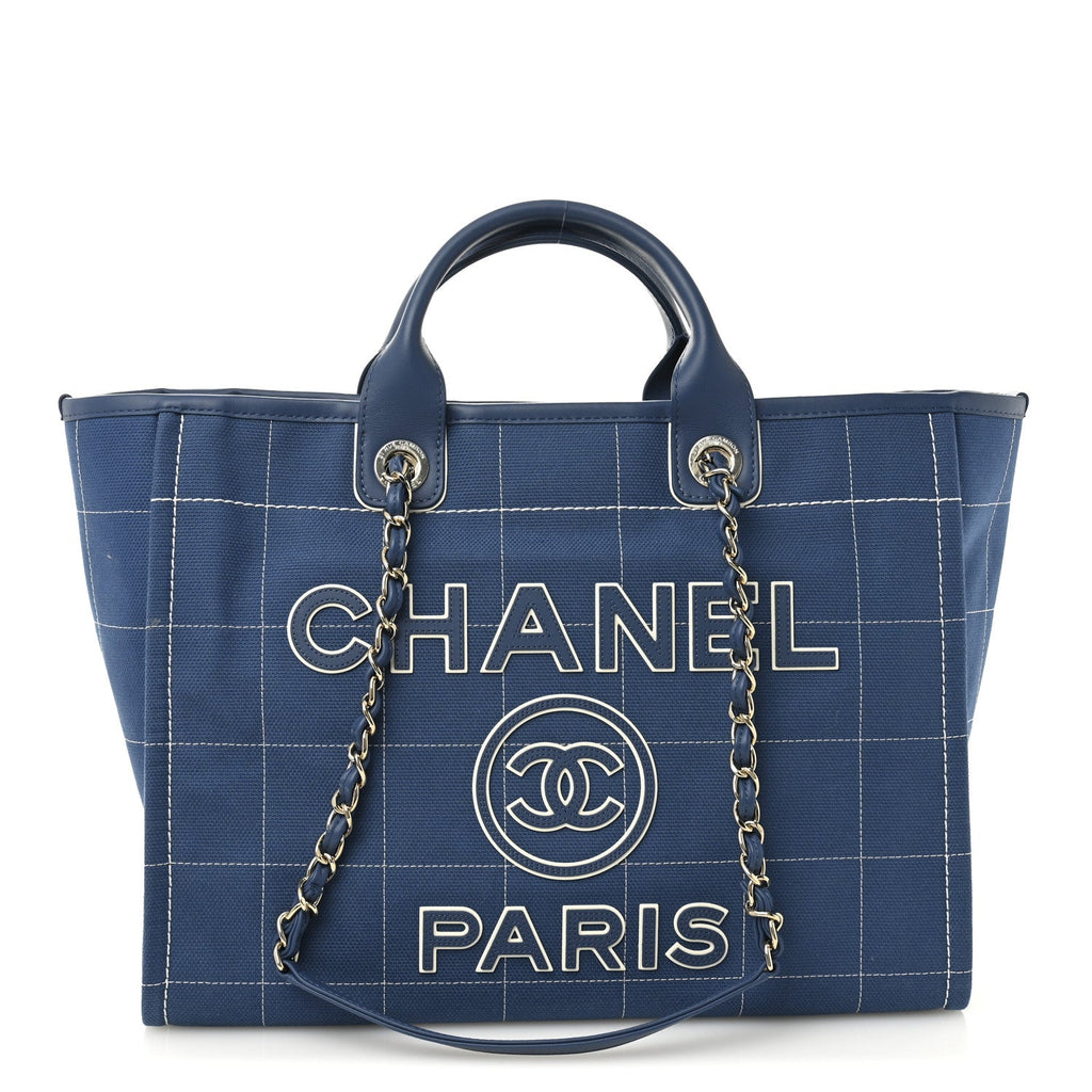 Chanel Cotton Medium Deauville Tote Blue White