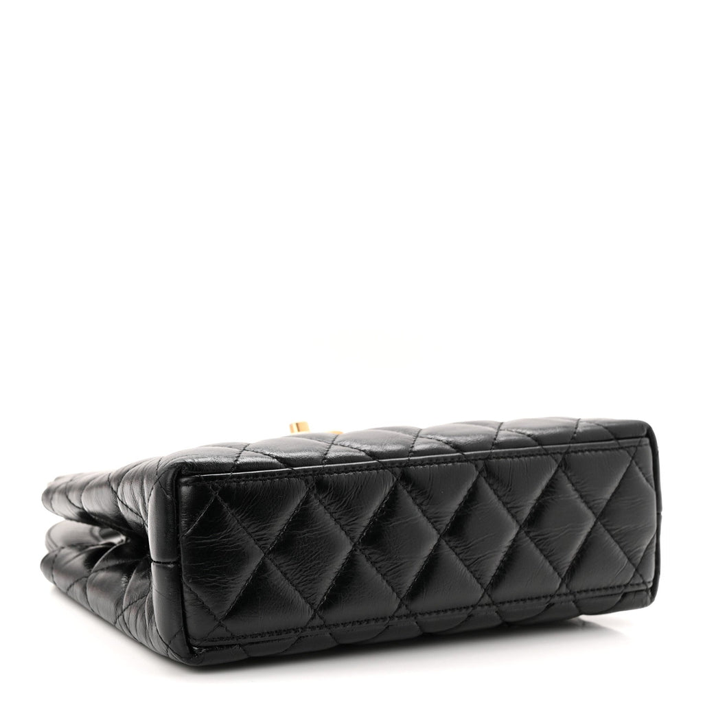 Chanel Shiny Aged Calfskin Quilted Nano Kelly Shopper Black