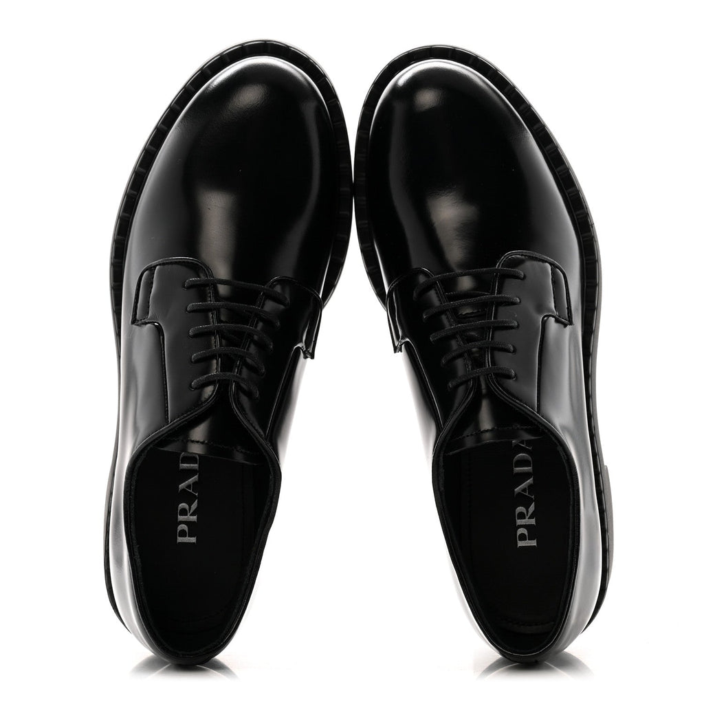 Prada Spazzolato Calzature Donna 50mm Derby Loafers 39 Black