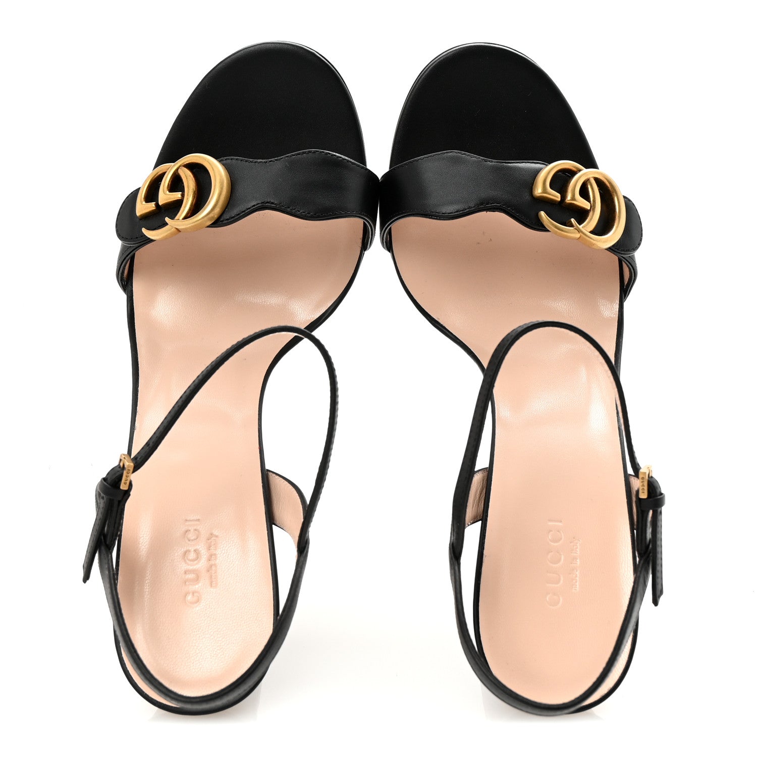 Gucci Lifford Calfskin GG Marmont Ankle Wrap 105mm Sandals 41 Black