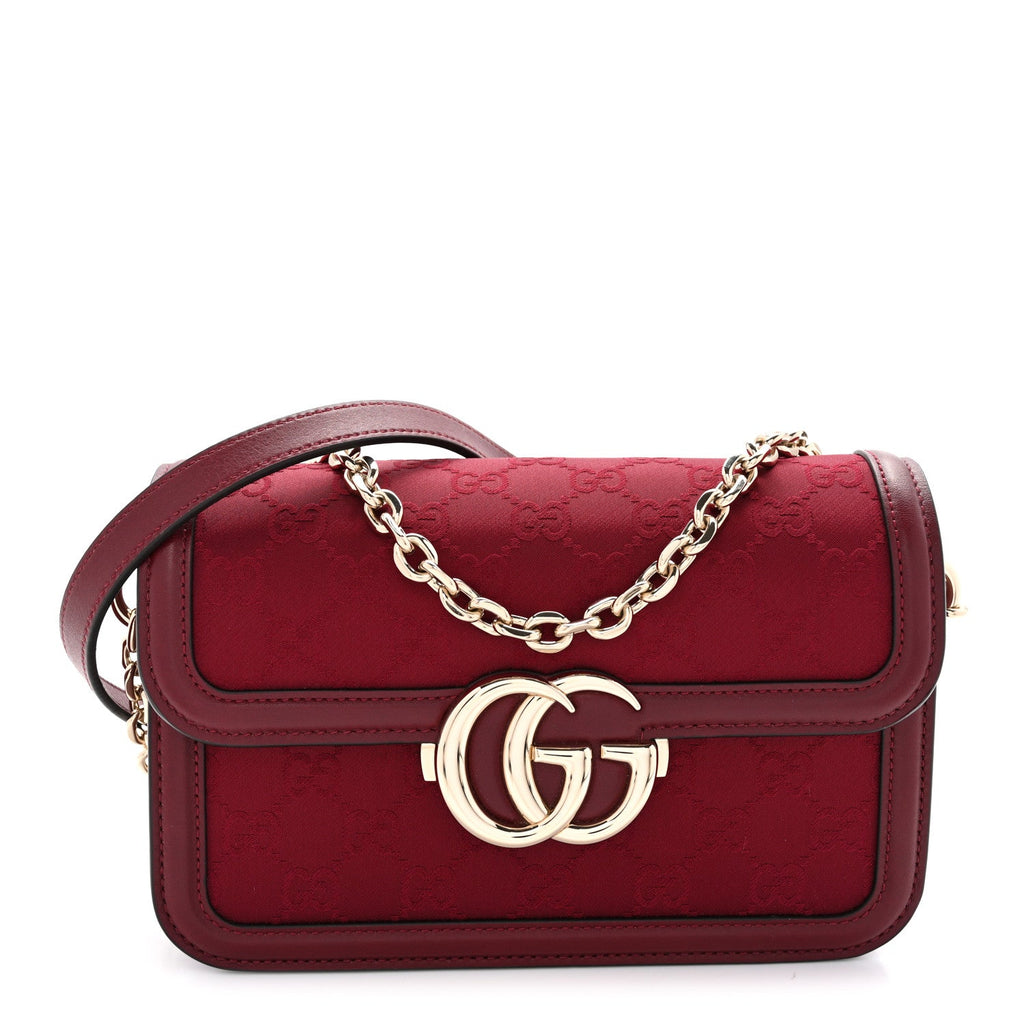 Gucci Crepe Wool Silk GG Monogram Go Small Shoulder Bag Rosso Ancora