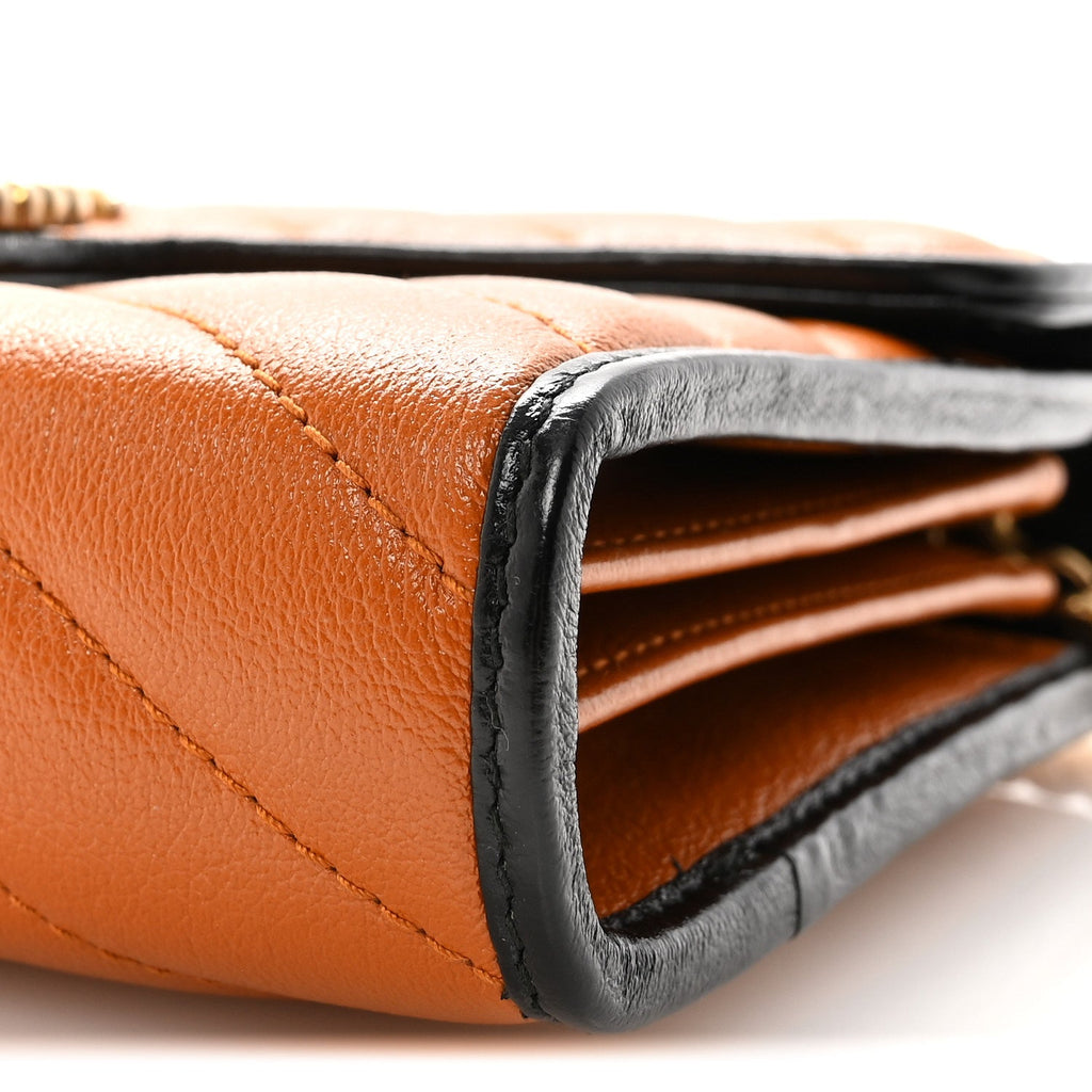 Gucci Vintage Effect Calfskin Matelasse Diagonal Torchon GG Marmont Chain Wallet Cognac