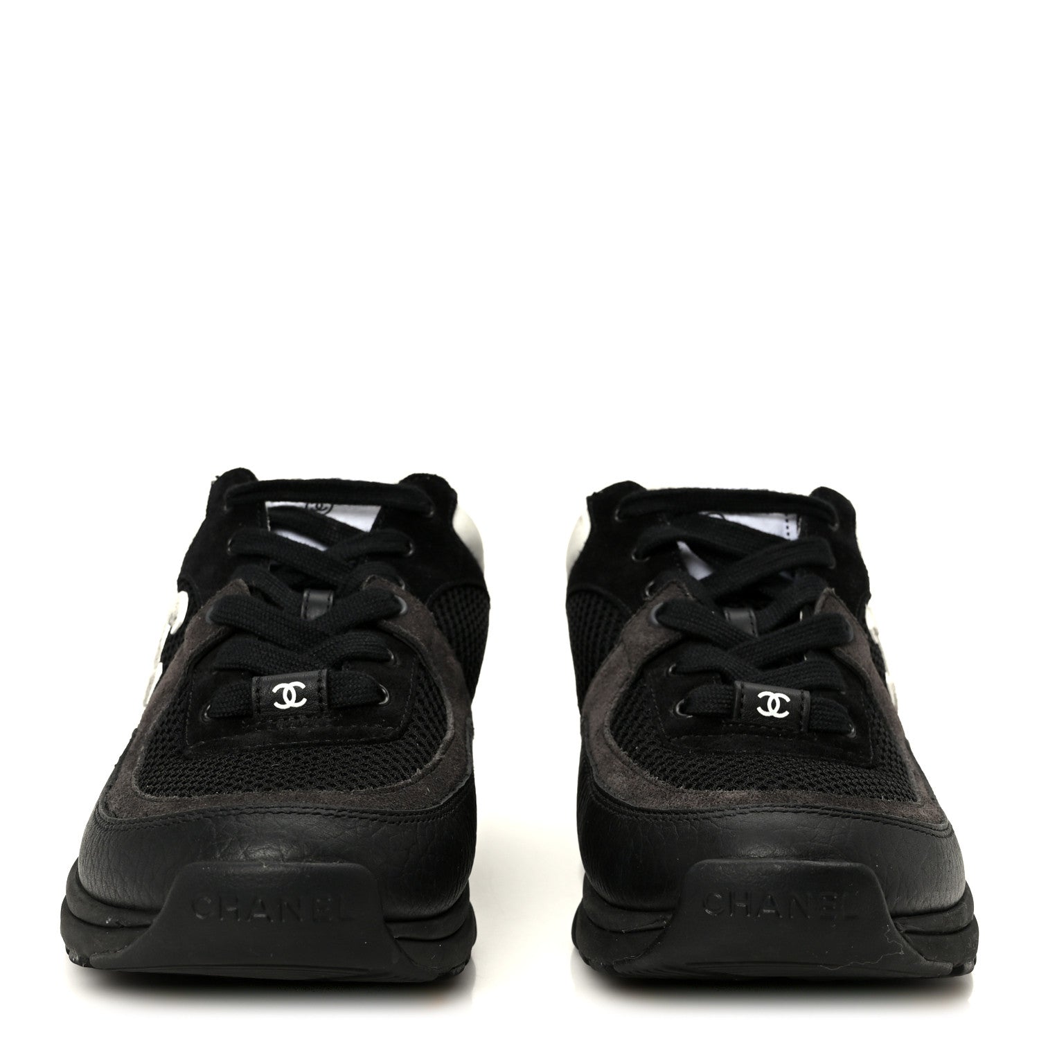 Mesh Suede Grained Calfskin Womens CC Sneakers 37 Black White