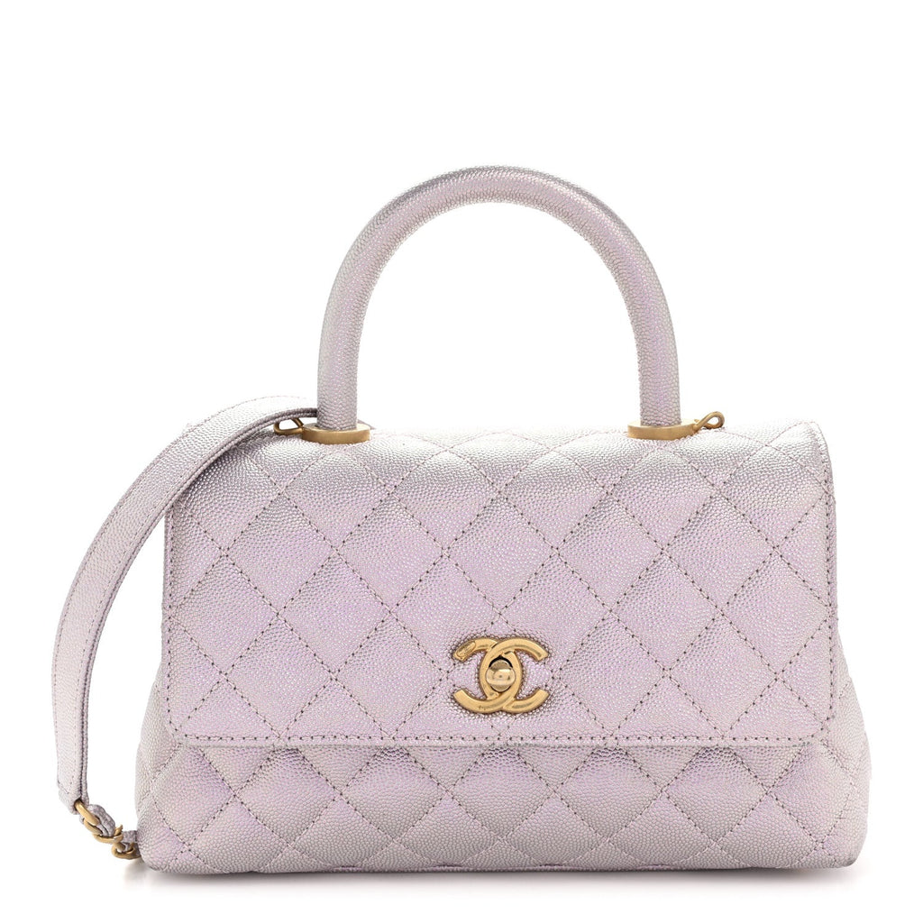 Chanel Metallic Caviar Quilted Mini Coco Handle Flap Light Pink