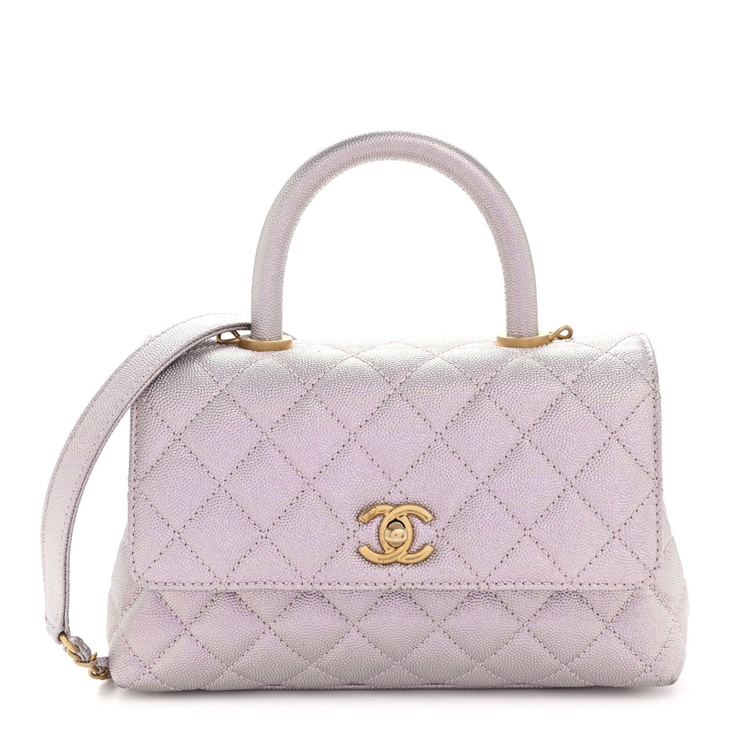 Chanel Metallic Caviar Quilted Mini Coco Handle Flap Light Pink