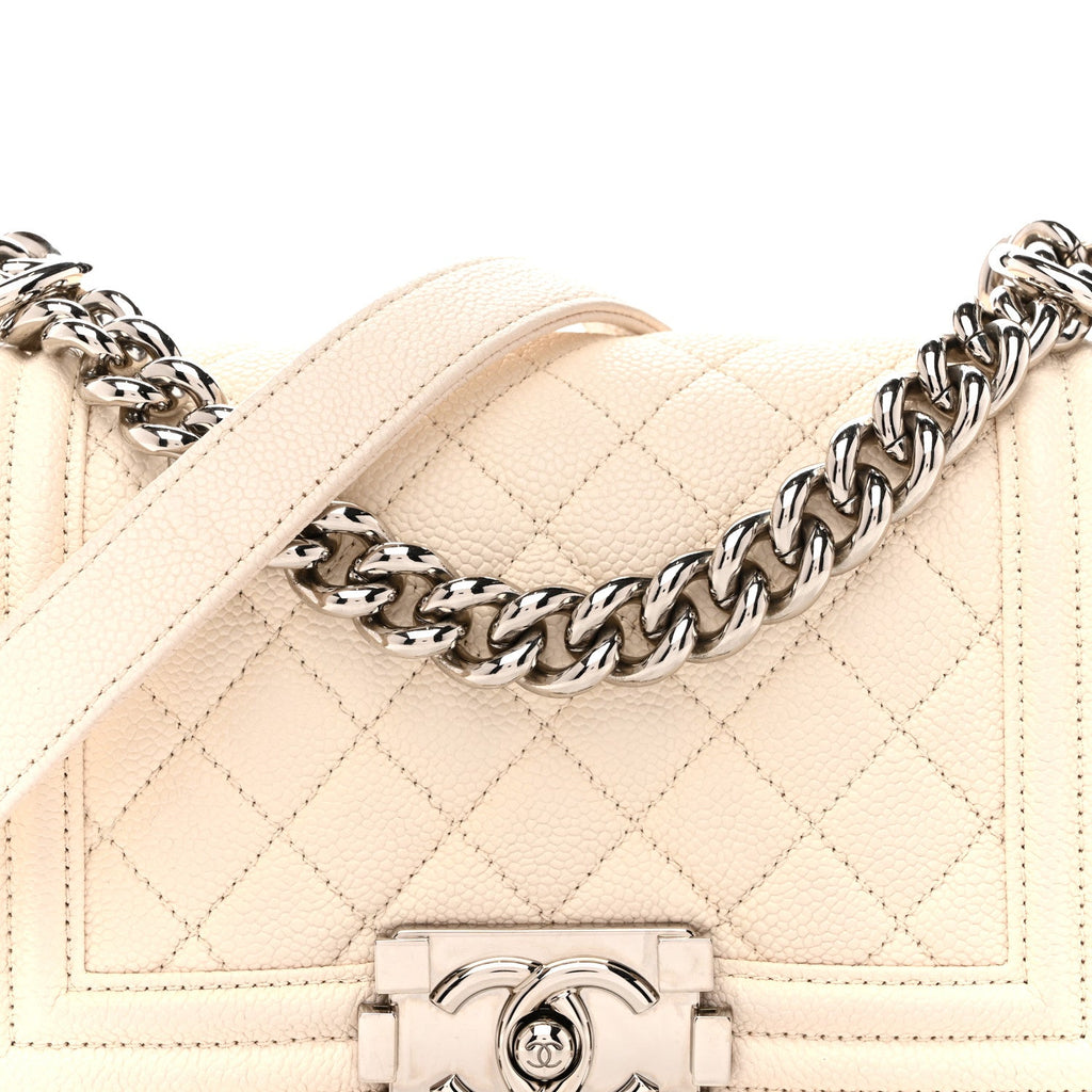 Chanel Caviar Quilted Small Boy Flap White